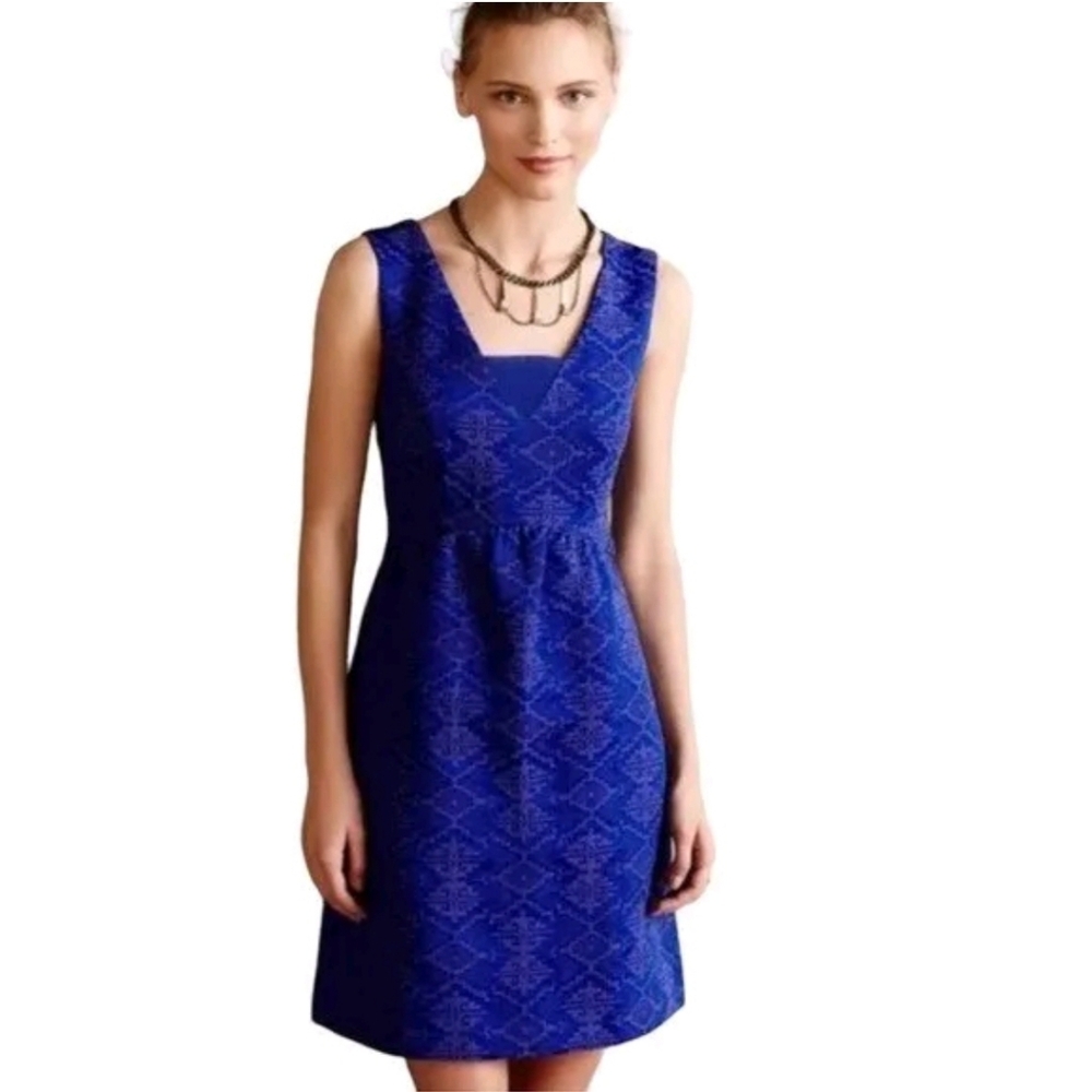 Anthropologie Maeve Women's Averie Jacquard Aztec Blue & Purple Dress Size 4